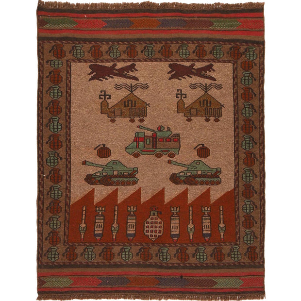 Authentic Afghan War Area Kilim 3' 5" x 4' 5" - No. AL51277