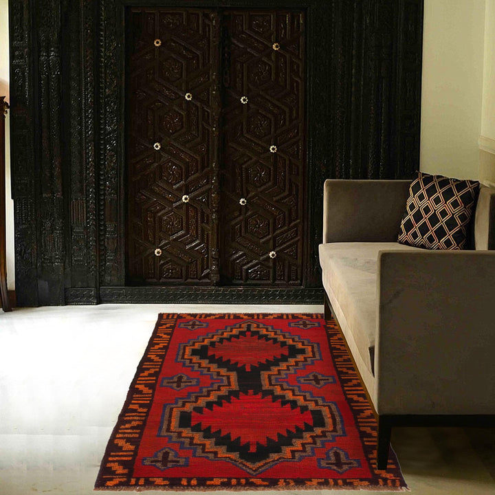 Red Afghan Baluchi Rug 2' 7" x 4' 6" Hand-Knotted field