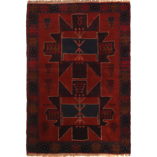 Red Color Baluchi Rug 3' 1" x 4' 8" - No. AL67095