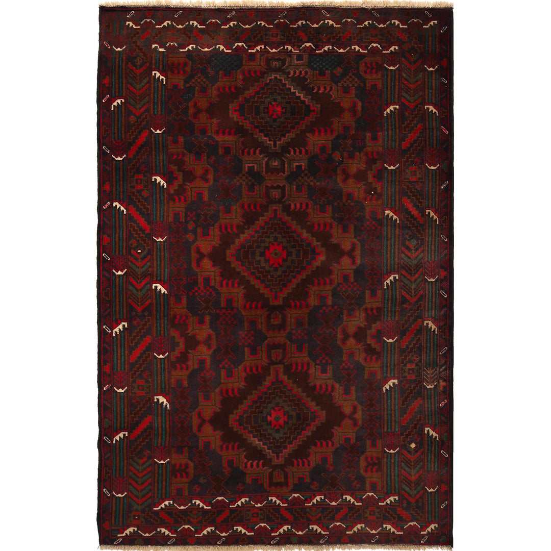 Afghan Baluchi Rug 4' 0" x 6' 4" Hand-Knotted