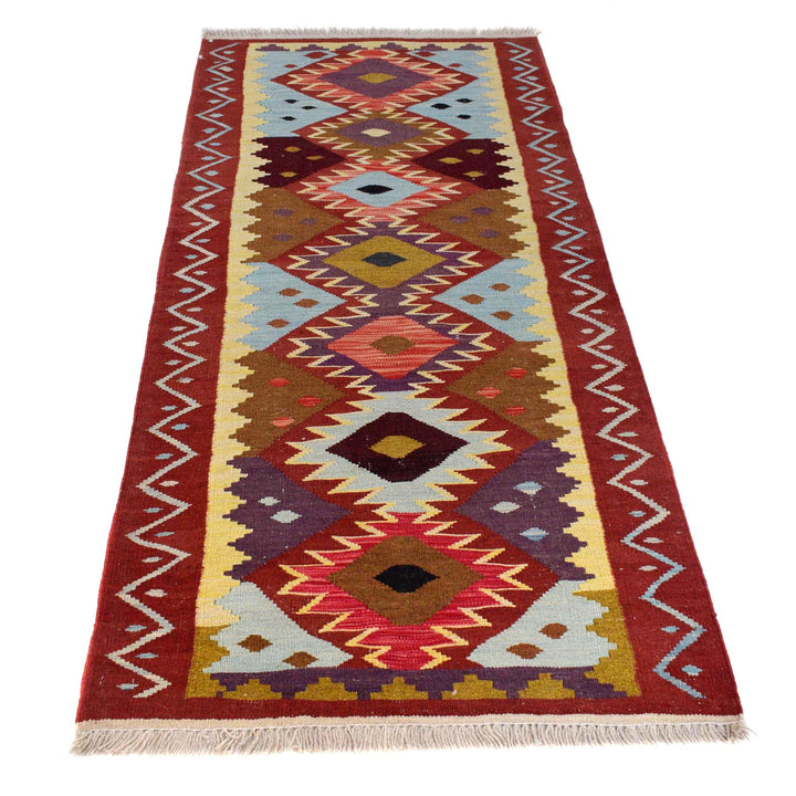 Afghan Vegetable Kilim Rug 2' 7" x 6' 4" Flat-Weave detail