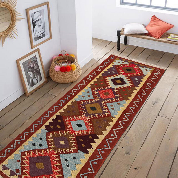 Afghan Vegetable Kilim Rug 2' 7" x 6' 4" Flat-Weave field