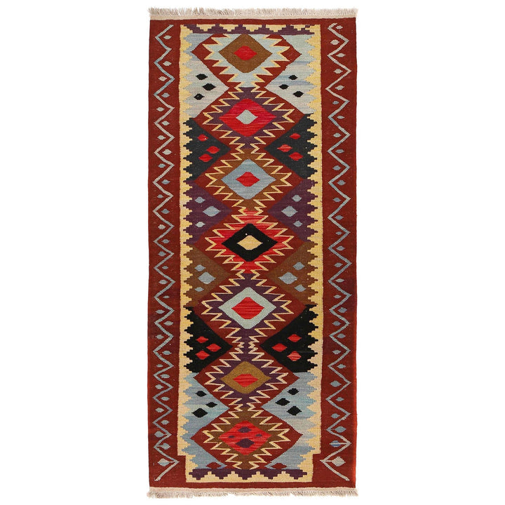 Colorful Flat-Weave Wool Kilim Runner 2' 7" x 6' 5" - No. AL84377