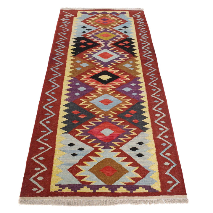 Colorful Flat-Weave Wool Kilim Runner 2' 7" x 6' 5" - No. AL84377