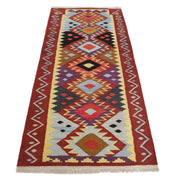 Colorful Flat-Weave Wool Kilim Runner 2' 7" x 6' 5" - No. AL84377