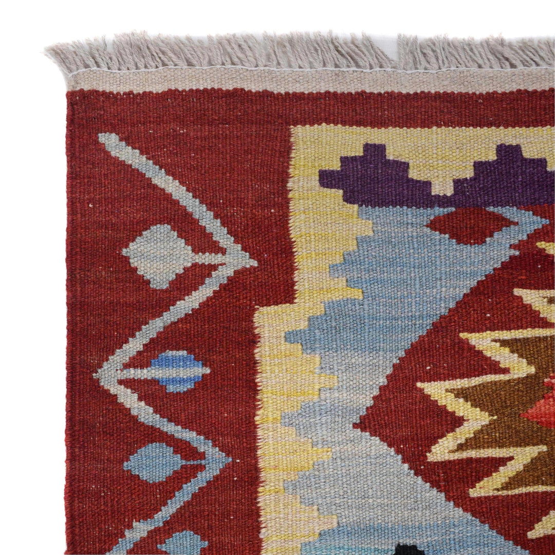 Colorful Flat-Weave Wool Kilim Runner 2' 7" x 6' 5" - No. AL84377