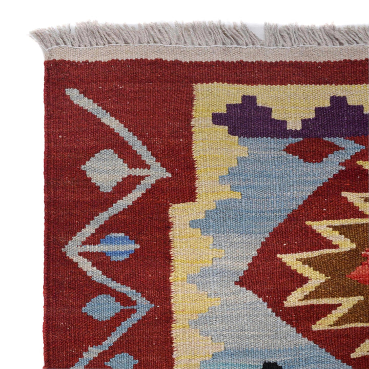 Colorful Flat-Weave Wool Kilim Runner 2' 7" x 6' 5" - No. AL84377