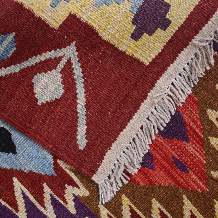 Colorful Flat-Weave Wool Kilim Runner 2' 7" x 6' 5" - No. AL84377
