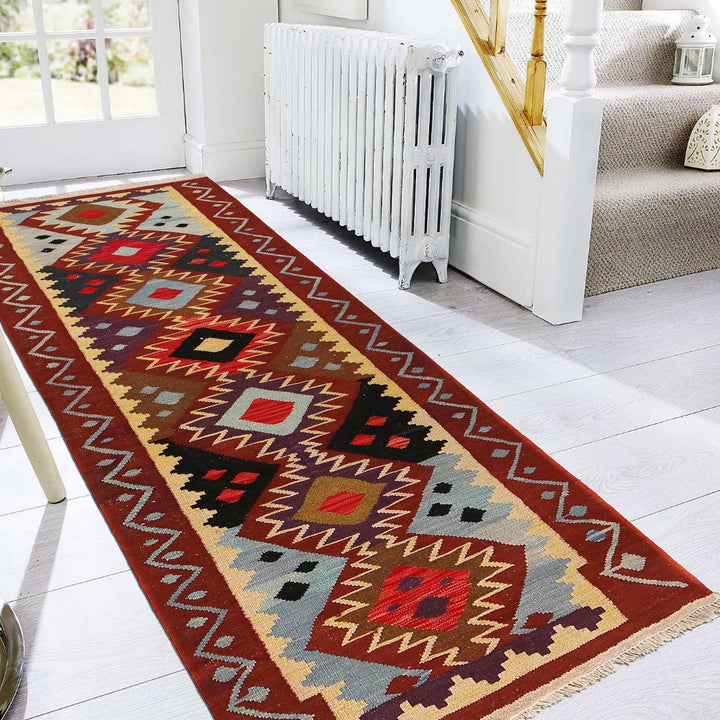 Colorful Flat-Weave Wool Kilim Runner 2' 7" x 6' 5" - No. AL84377