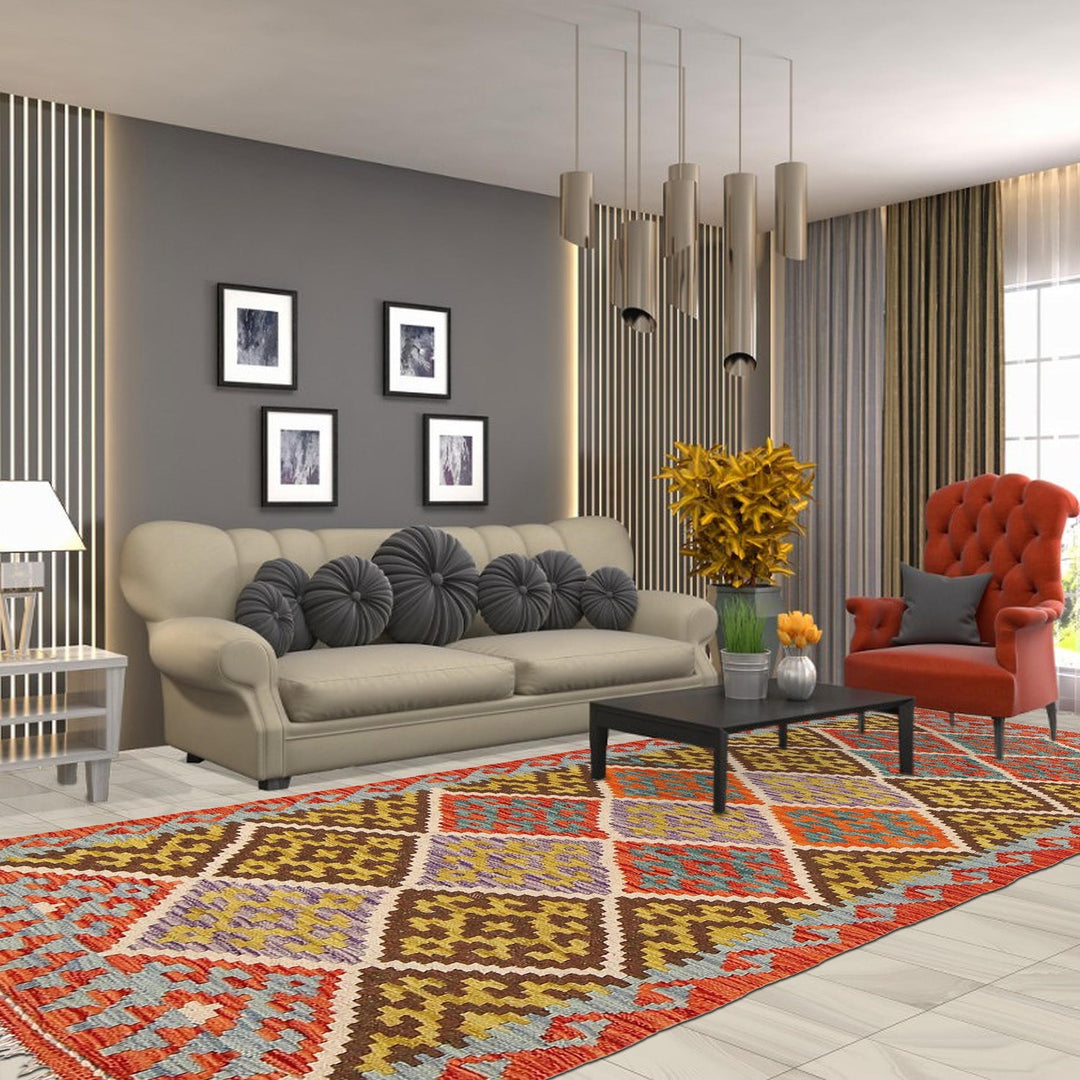 Hand Knotted Afghan Style Kilim Runner 2' 10" x 6' 4" - No. AL37130