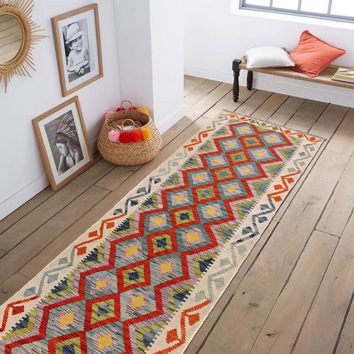 Hand Knotted Afghan Style Kilim Runner 2' 9" x 9' 8" - No. AL93215