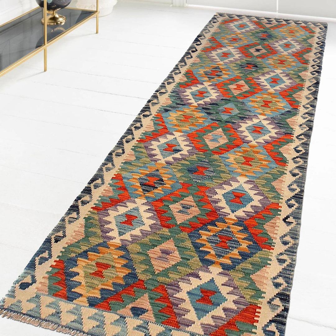 Hand Woven Wool Kelim Runner 2' 10" x 9' 9" - No. AL85640