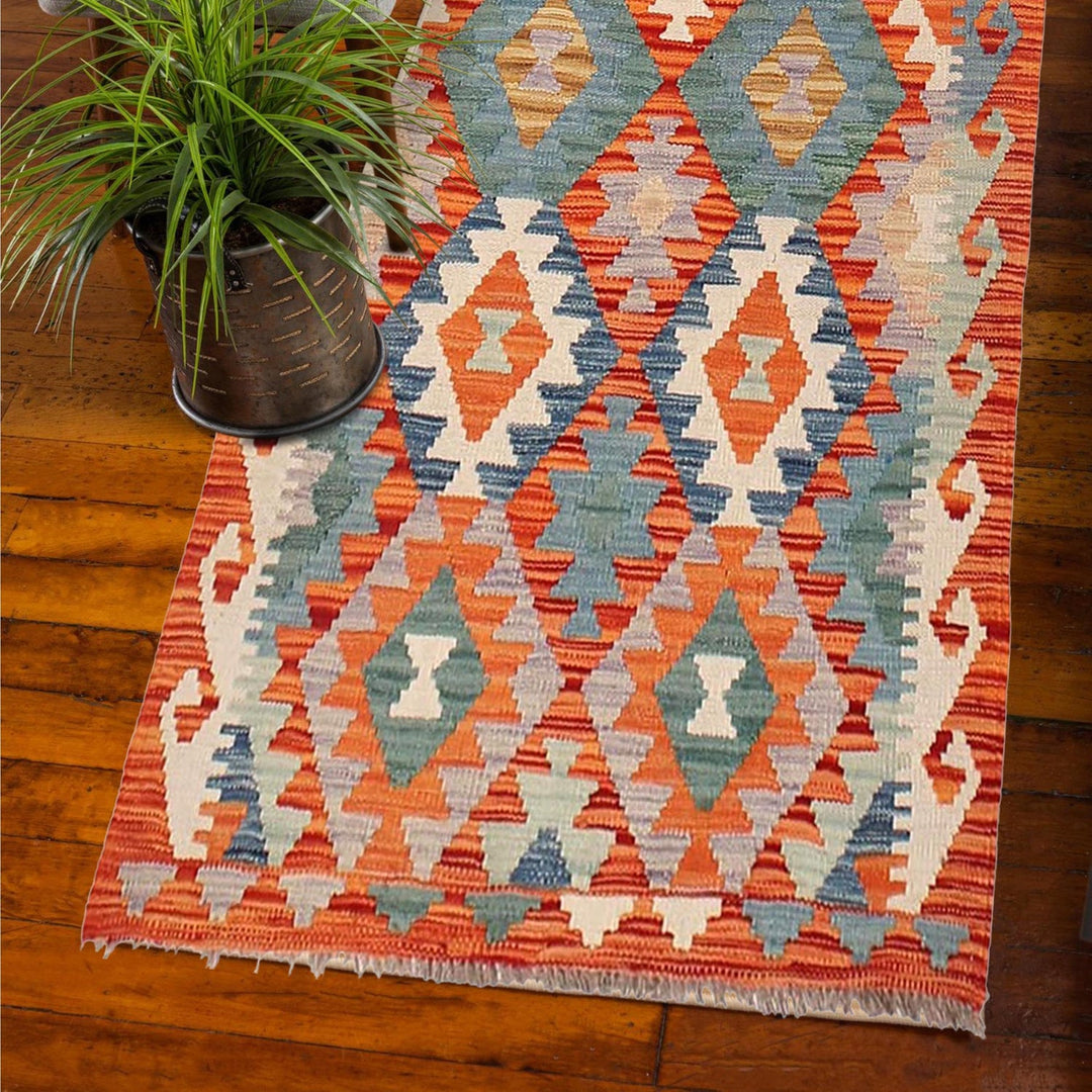 Handmade Afghan Vegetable Kilim Runner 2' 9" x 9' 8" - No. AL77836