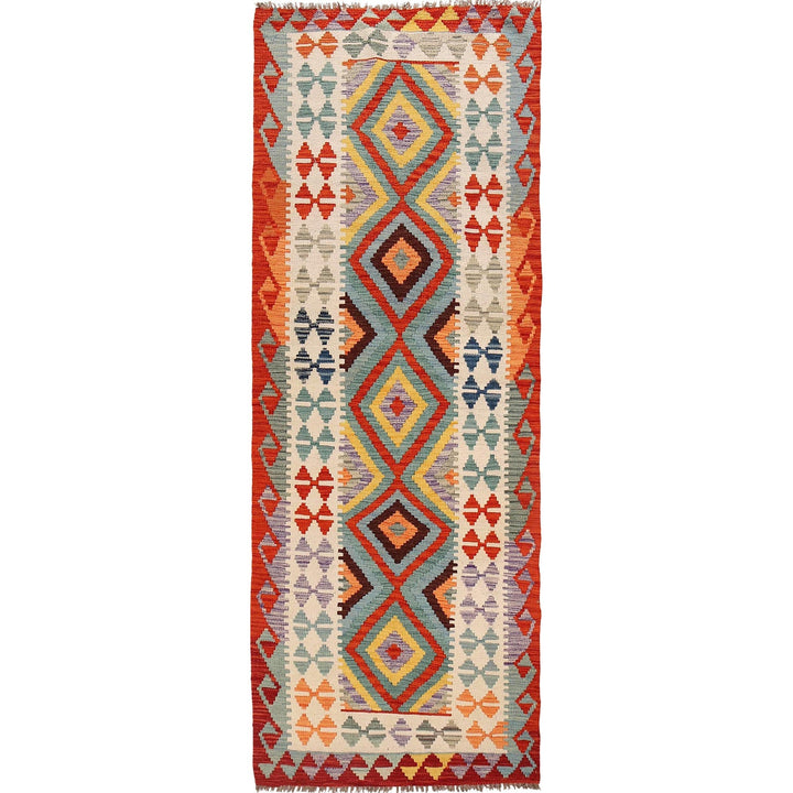 Hand Knotted Afghan Style Kilim Runner 3' 1" x 8' 8" - No. AL38522