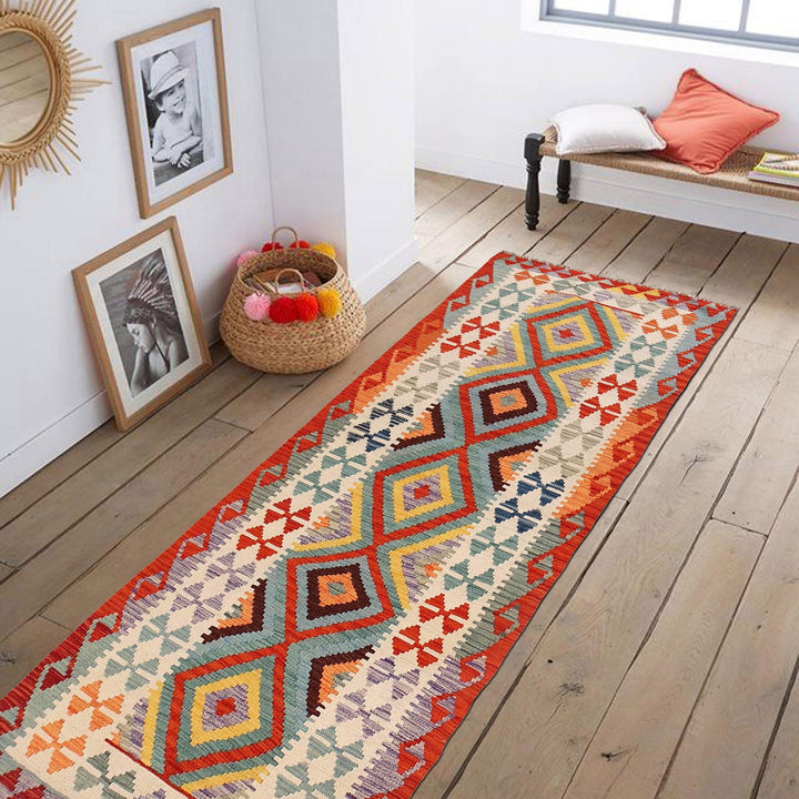 Hand Knotted Afghan Style Kilim Runner 3' 1" x 8' 8" - No. AL38522