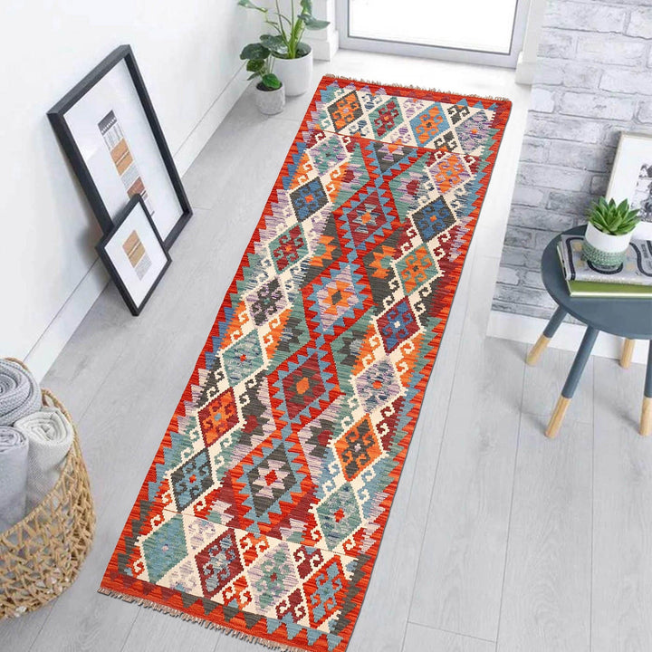 Colorful Flat-Weave Wool Kilim Runner 2' 9" x 8' 0" - No. AL17961