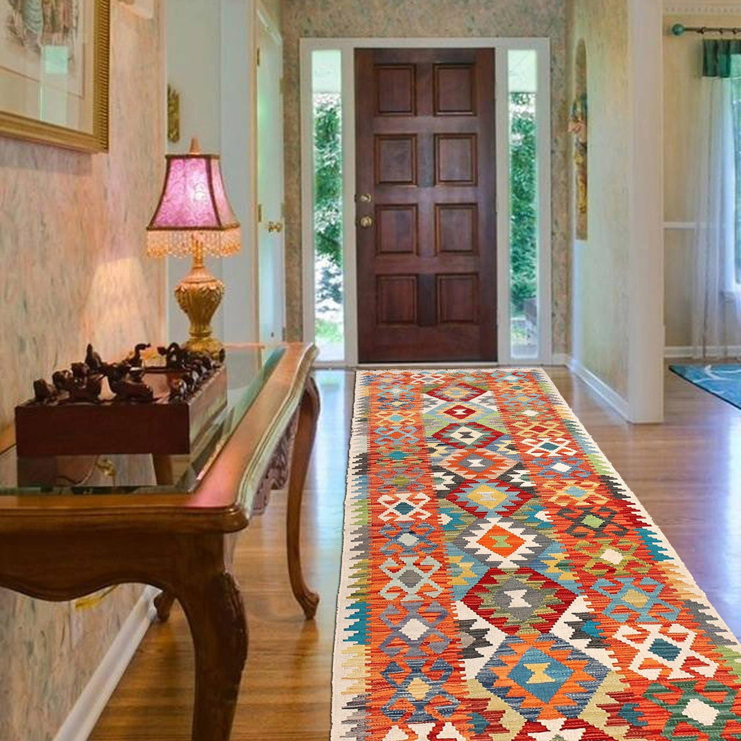 Hand Knotted Afghan Style Kilim Runner 2' 8" x 9' 8" - No. AL72320