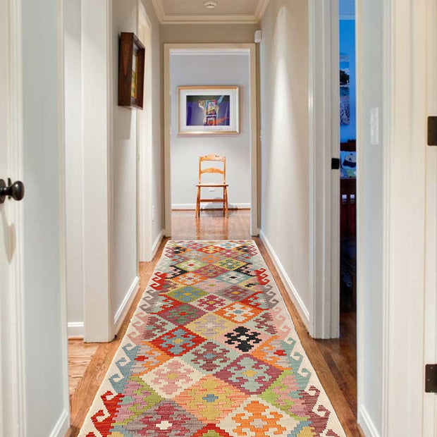 Hand Woven Wool Kelim Runner 2' 9" x 9' 7" - No. AL31740