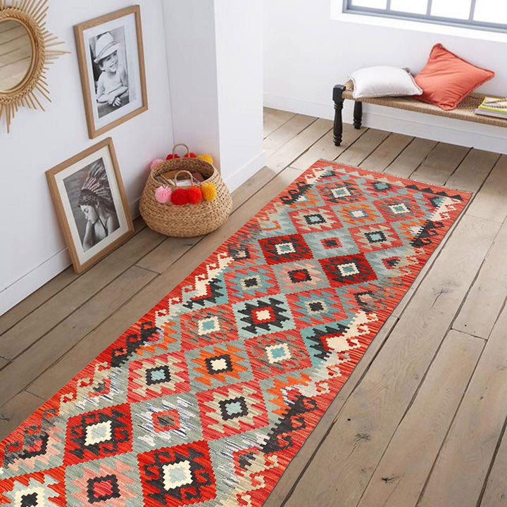 Handmade Turkish Design Wool Kilim Runner 2' 9" x 9' 6" - No. AL71823