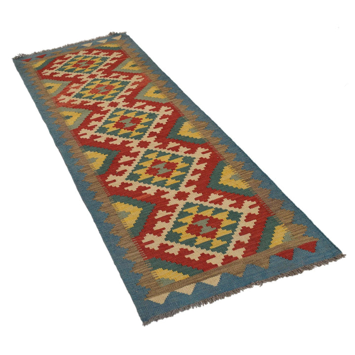Colorful Flat-Weave Wool Kilim Runner 2' 2"x 6' 7" - No. AL58047