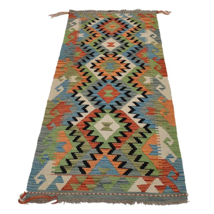 Colorful Flat-Weave Wool Kilim Runner 2' 2"x 6' 5" - No. AL40180