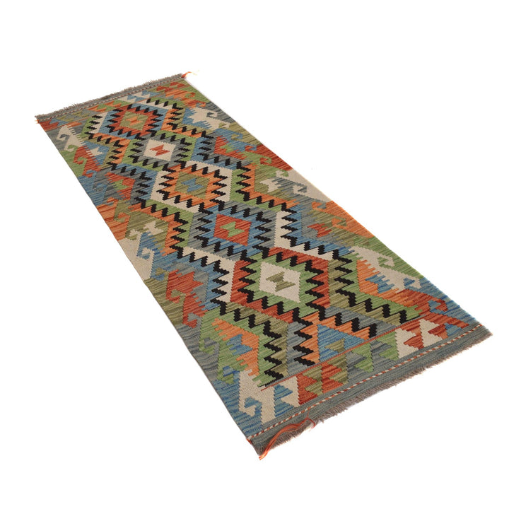 Colorful Flat-Weave Wool Kilim Runner 2' 2"x 6' 5" - No. AL40180
