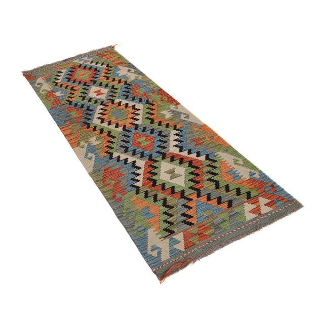 Colorful Flat-Weave Wool Kilim Runner 2' 2"x 6' 5" - No. AL40180