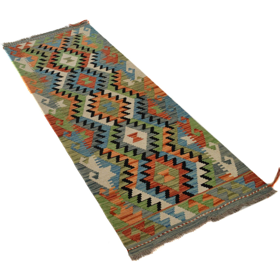 Colorful Flat-Weave Wool Kilim Runner 2' 2"x 6' 5" - No. AL40180