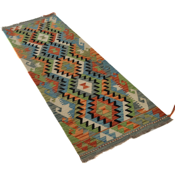Colorful Flat-Weave Wool Kilim Runner 2' 2"x 6' 5" - No. AL40180