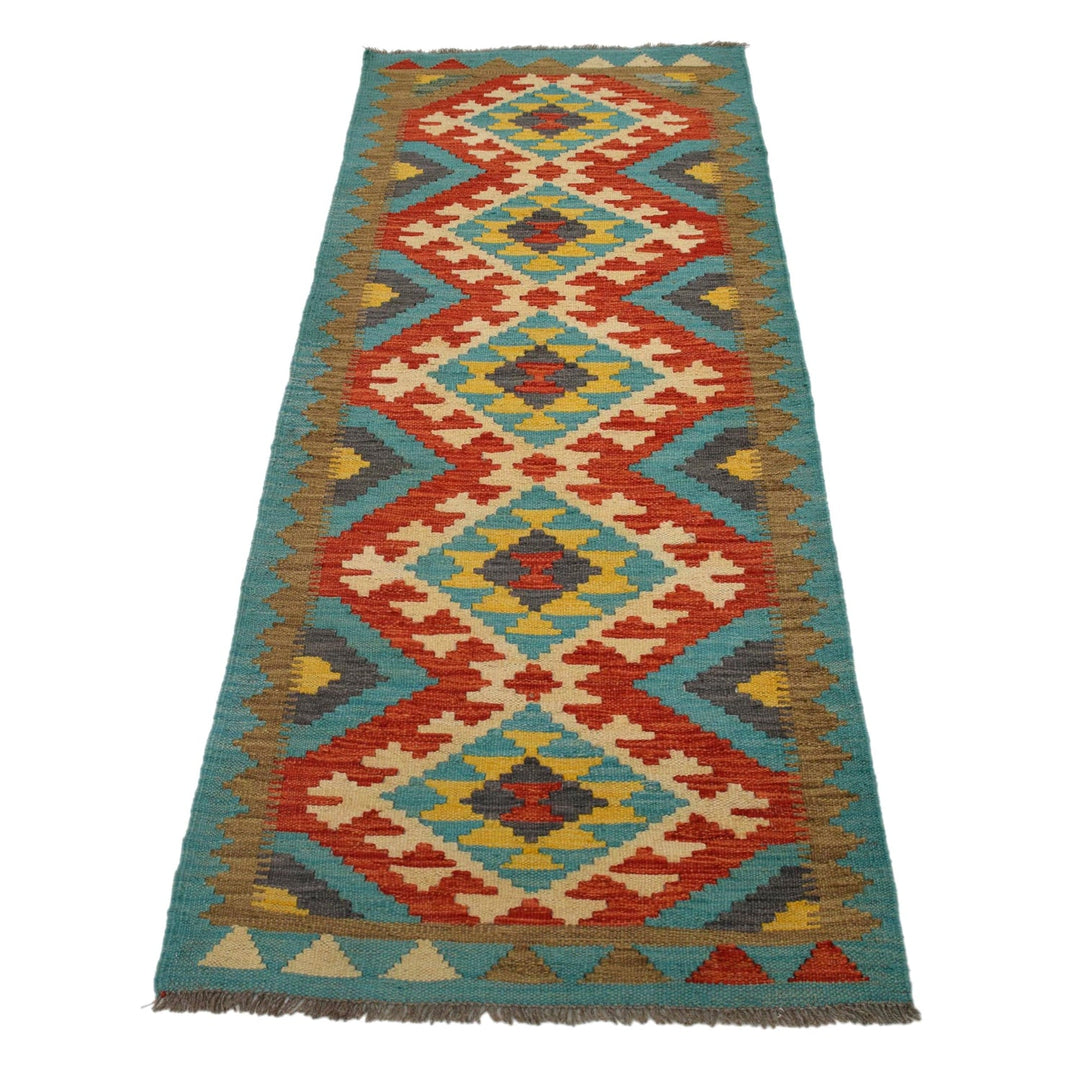 Colorful Flat-Weave Wool Kilim Runner 2' 2"x 6' 7" - No. AL36516