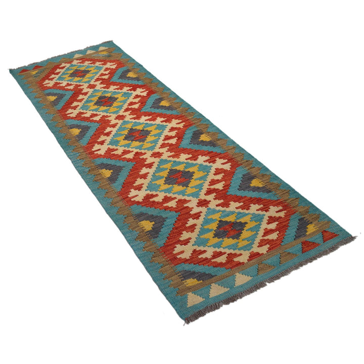 Colorful Flat-Weave Wool Kilim Runner 2' 2"x 6' 7" - No. AL36516