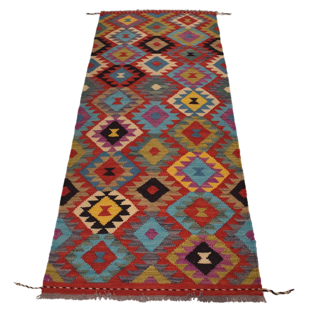 Colorful Flat-Weave Wool Kilim Runner 2' 2"x 6' 7" - No. AL32671