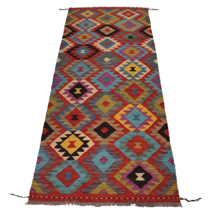Colorful Flat-Weave Wool Kilim Runner 2' 2"x 6' 7" - No. AL32671