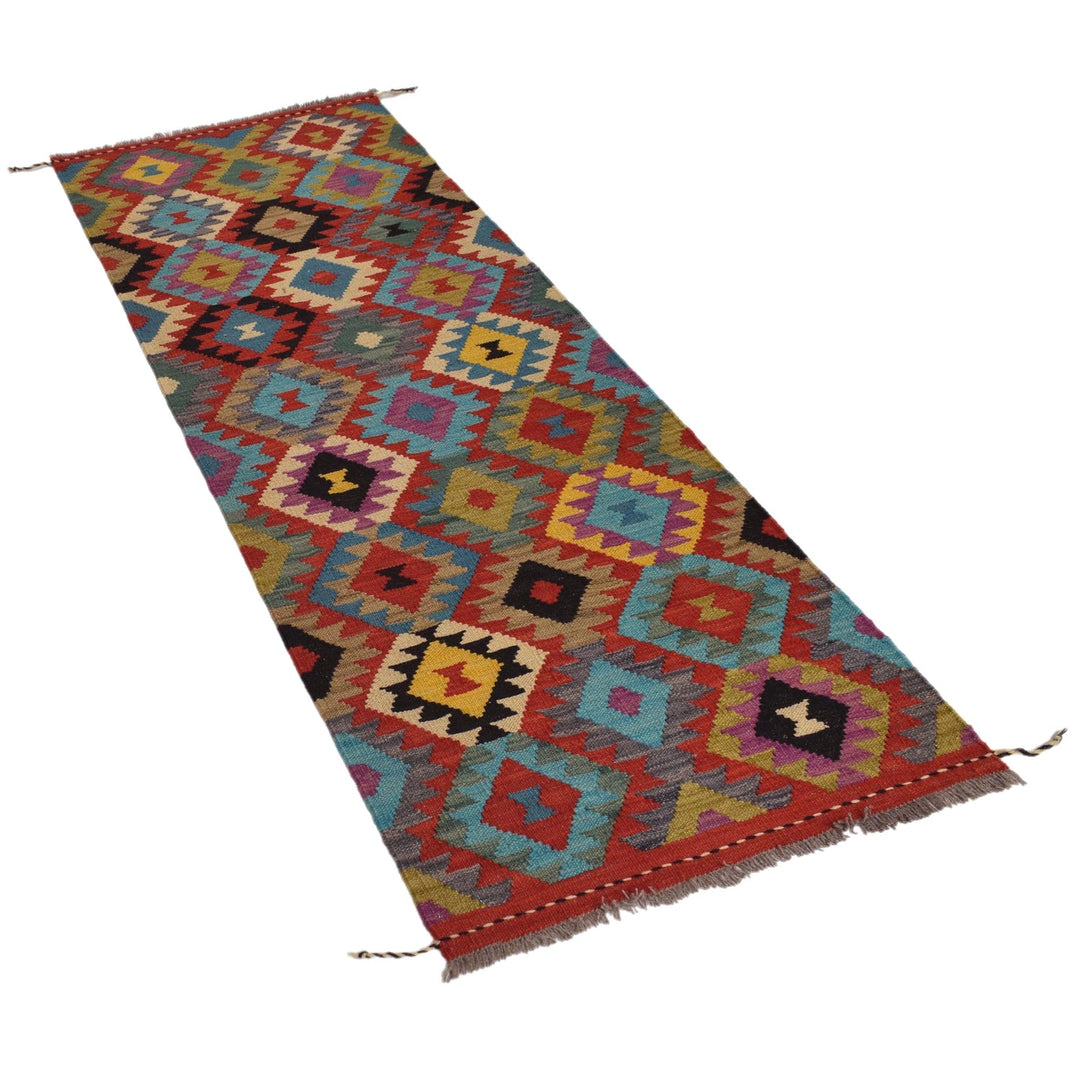 Colorful Flat-Weave Wool Kilim Runner 2' 2"x 6' 7" - No. AL32671