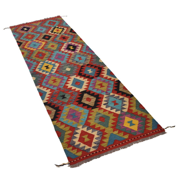 Colorful Flat-Weave Wool Kilim Runner 2' 2"x 6' 7" - No. AL32671