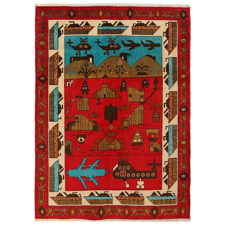 Afghan War Rug 4' 0" x 5' 9" Hand-Knotted | No. AL76110