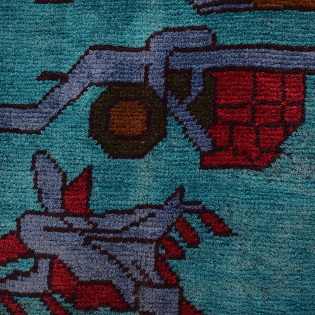 Blue Afghan War Rug 4' 2" x 5' 11" Hand-Knotted close-up
