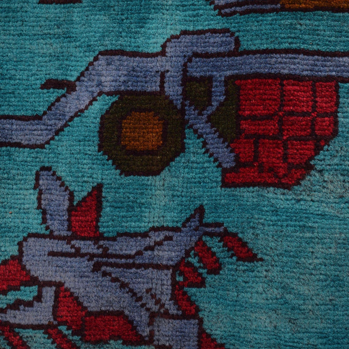 Blue Afghan War Rug 4' 2" x 5' 11" Hand-Knotted close-up