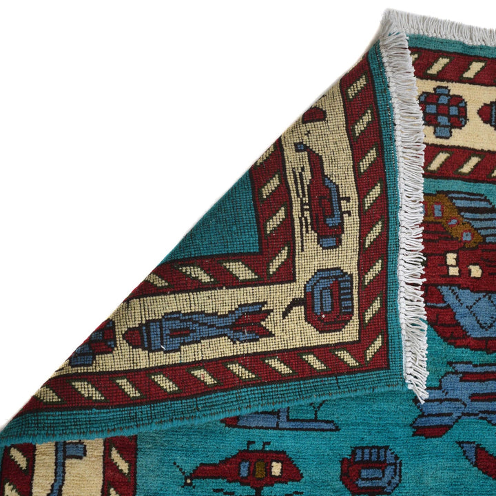 Blue Afghan War Rug 4' 2" x 5' 11" Hand-Knotted pattern