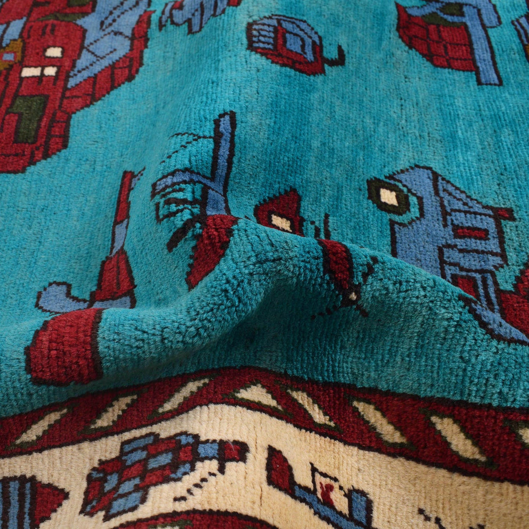 Blue Afghan War Rug 4' 2" x 5' 11" Hand-Knotted field