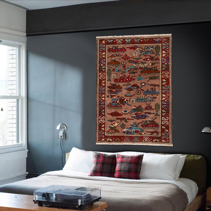 Afghan War Rug – Military Design 2' 7" x 3' 11" - No. AL18483