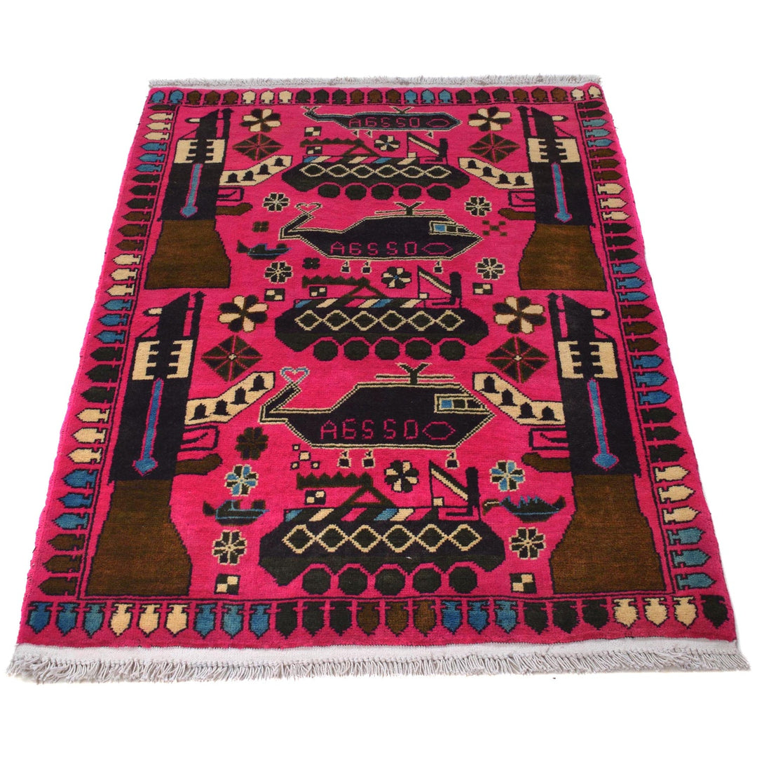 Hand-Knotted Afghan War Carpet 2' 8" x 4' 4" - No. AL13280