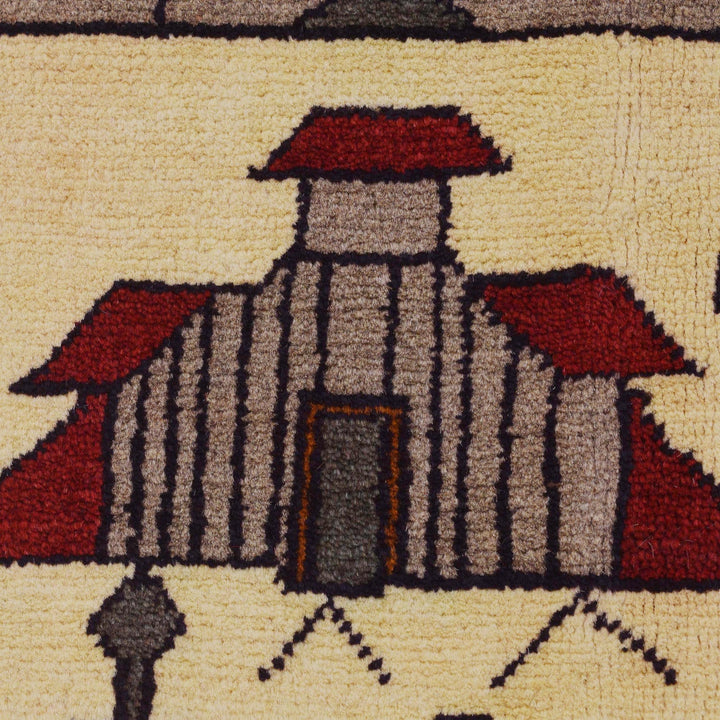 Beige Afghan War Carpet Rug 4' 2" x 6' 1" Hand-Knotted close-up