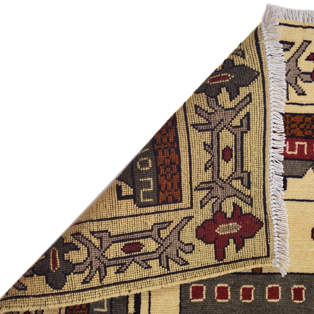Beige Afghan War Carpet Rug 4' 2" x 6' 1" Hand-Knotted pattern