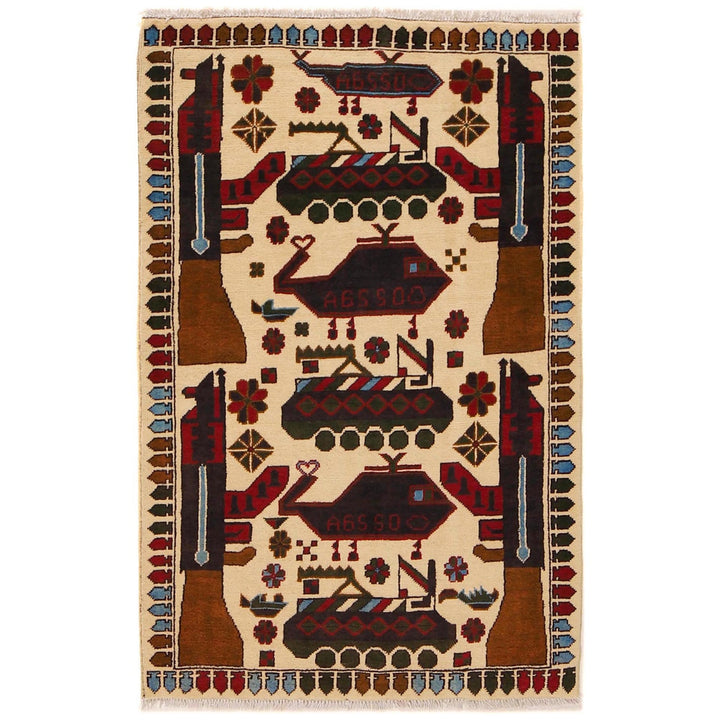 Beige Color War Rug 2' 11" x 4' 5" - No. AL42124