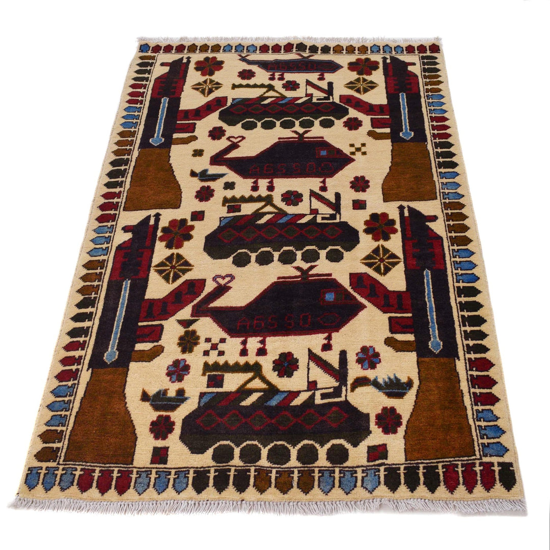 Beige Color War Rug 2' 11" x 4' 5" - No. AL42124