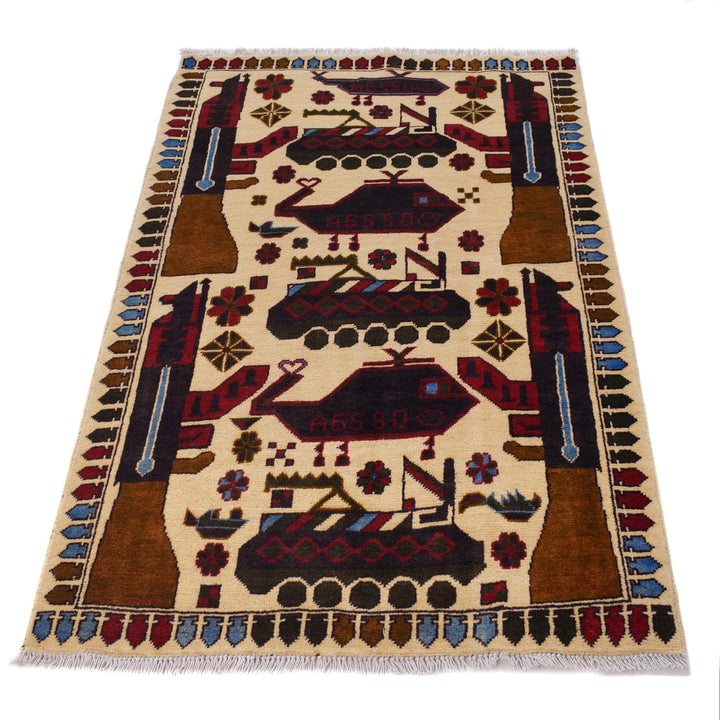 Beige Color War Rug 2' 11" x 4' 5" - No. AL42124