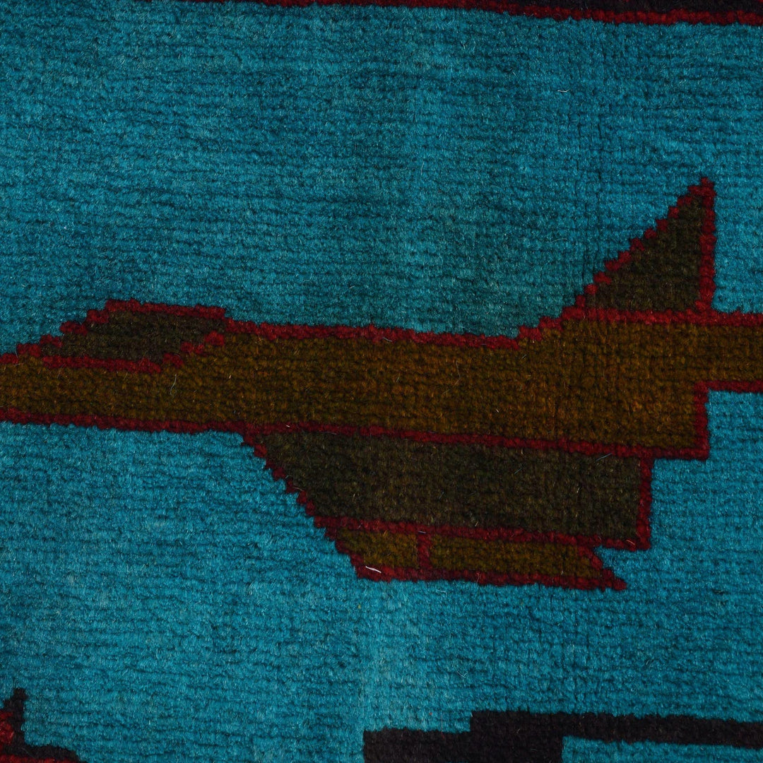 Blue Afghan War Rug 4' 1" x 6' 2" Hand-Knotted | No. AL75958