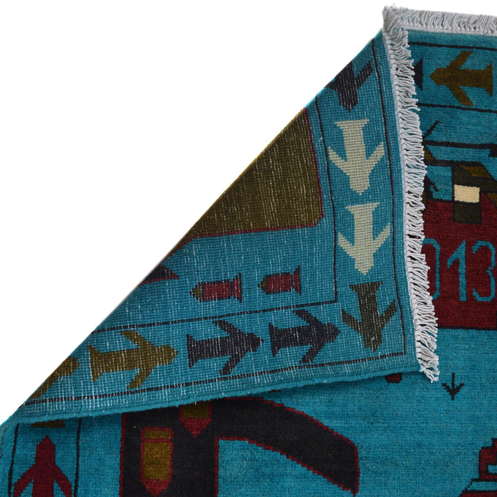 Blue Afghan War Rug 4' 1" x 6' 2" Hand-Knotted | No. AL75958