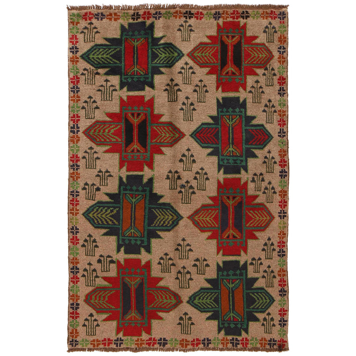 Beige Afghan Baluchi Rug 4' 2" x 6' 7" Hand-Knotted